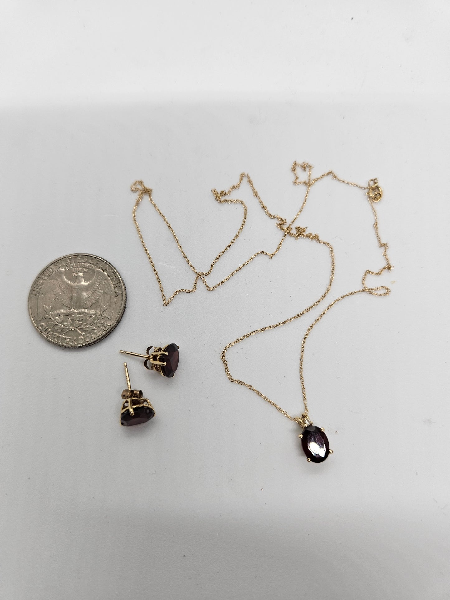Gold Garnet Earring and Necklace.