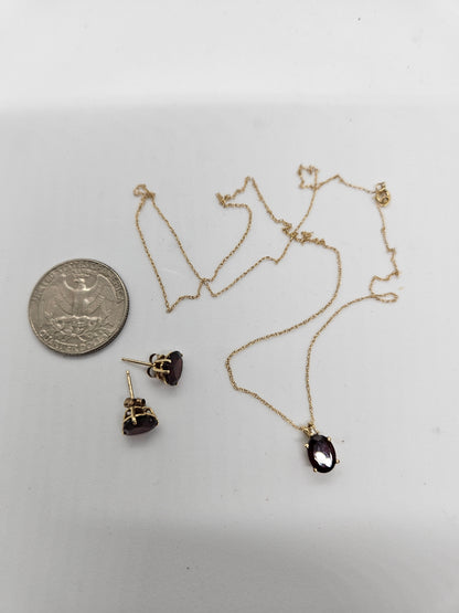 Gold Garnet Earring and Necklace.